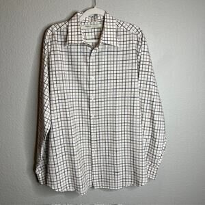 Perry Ellis Brown Check X-Large Cotton Long Sleeve Dress Shirt